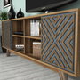 Hanah Home Mueble de TV Nogal y Azul con Estantería